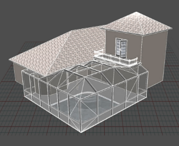 A screen capture showing the concept development and CAD modeling of a screen room project.